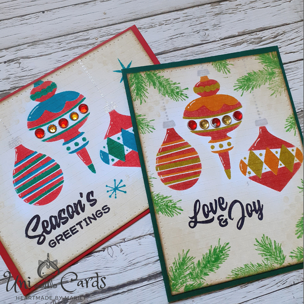 Σετ 2 Χριστουγεννιάτικων καρτών - Ρετρό στολίδια - στολίδι, χριστουγεννιάτικο, ρετρό, κάρτα ευχών, ευχετήριες κάρτες - 2