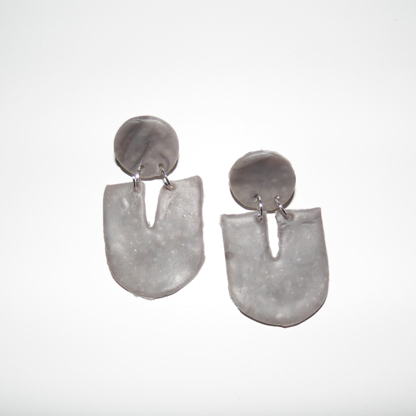 Γκρί Marble Κρεμαστά σκουλαρίκια - ασήμι 925, πηλός, μακριά, καρφωτά, μεγάλα