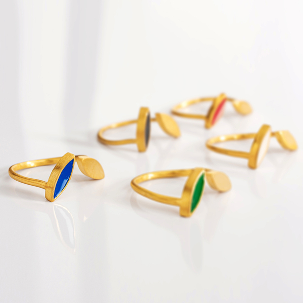 Double Color Ring - Χειροποίητο Επίχρυσο Δαχτυλίδι από Ασήμι 925 σε ιβουάρ χρώμα - ασήμι, επιχρυσωμένα, σμάλτος, κομψό, αυξομειούμενα, φθηνά - 2