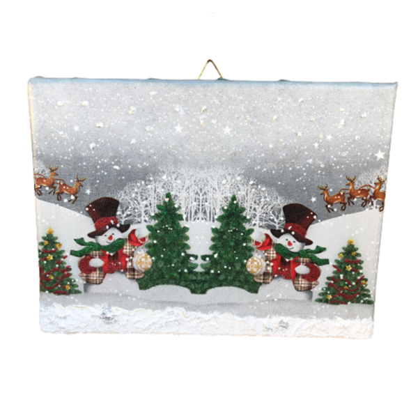 Χριστουγεννιάτικο καδράκι Χιονάνθωποι με φωτάκια - χειροποίητα, διακοσμητικά, χριστουγεννιάτικα δώρα, πρωτότυπα δώρα