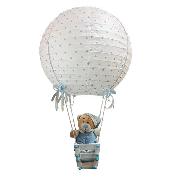 Χειροποίητο Αερόστατο Φωτιστικό Οροφής Παιδικού Δωματίου Πουά Σιέλ 40 cm - αγόρι, αερόστατο, δώρα για βάπτιση, δώρο γέννησης, οροφής, παιδικά φωτιστικά, φωτιστικά οροφής