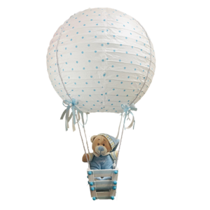 Χειροποίητο Αερόστατο Φωτιστικό Οροφής Παιδικού Δωματίου Πουά Σιέλ 40 cm - αγόρι, αερόστατο, δώρα για βάπτιση, δώρο γέννησης, οροφής, παιδικά φωτιστικά, φωτιστικά οροφής