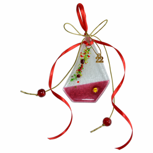 Γυάλινο Γούρι "2022" Καραβάκι 15χ6 ροζ - amythito 04226507 - γυαλί, καραβάκι, χριστουγεννιάτικα δώρα, γούρια