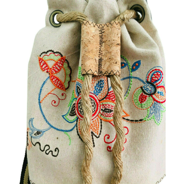 Yφασμάτινη τσάντα πουγκί με κεντημένο floral μοτίβο - ύφασμα, πουγκί, πλάτης, φλοράλ - 5