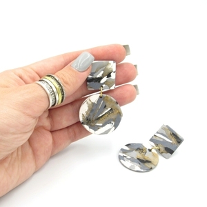 Marble circle earrings - κυκλικά σκουλαρίκια με εφέ μάρμαρο από πολυμερικό πηλό - πηλός, χειροποίητα, minimal, κρεμαστά - 2