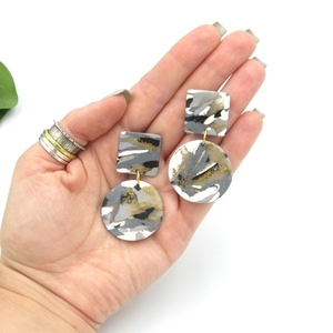 Marble circle earrings - κυκλικά σκουλαρίκια με εφέ μάρμαρο από πολυμερικό πηλό - πηλός, χειροποίητα, minimal, κρεμαστά - 3