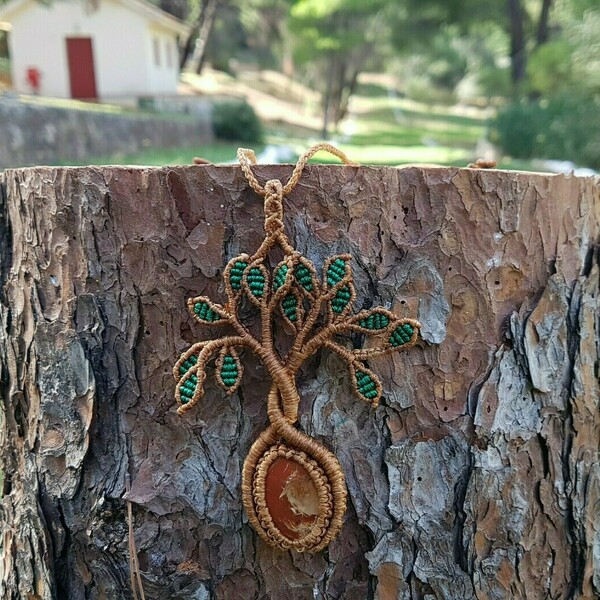 macrame κολιέ δέντρο με ημιπολύτιμη πέτρα, κόκκινος ίασπις - ημιπολύτιμες πέτρες, μακραμέ, δέντρο της ζωής - 2