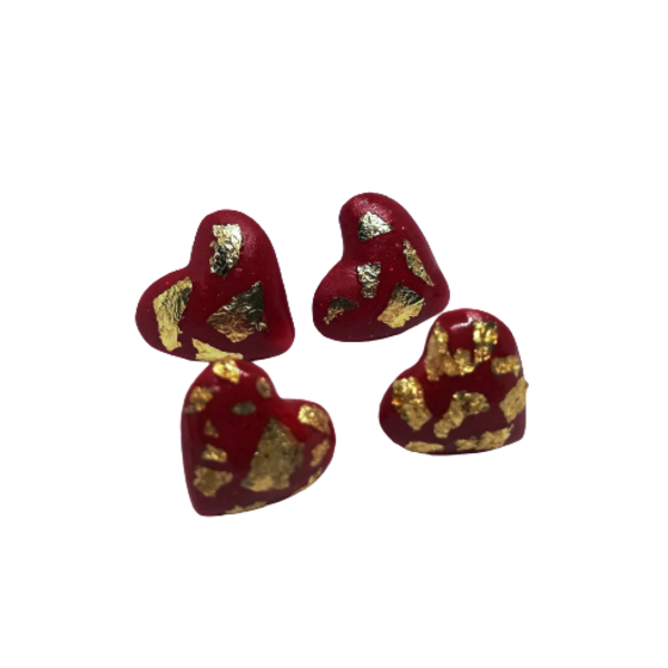 Σετ σκουλαρίκια καρδιές με φύλλα χρυσού για μαμά και κόρη - καρφωτά, μικρά - 2