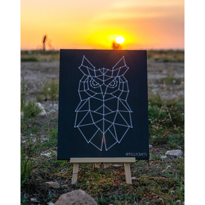Κάδρο με καρφιά & κλωστές "Polygon Owl" 35x27cm - πίνακες & κάδρα, κουκουβάγια, minimal - 3