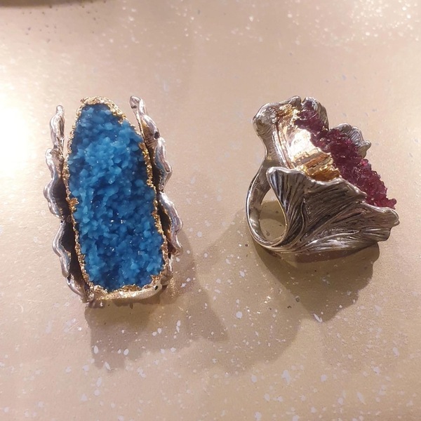 Γαλάζιο δαχτυλίδι με Chrysocolla, Αντικε με μαύρη πατινα σε σχέδιο φύλλα. - ημιπολύτιμες πέτρες, επιχρυσωμένα, ορείχαλκος, επάργυρα, σταθερά - 4