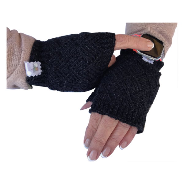 γάντια χωρίς δάχτυλα με μοτίφ διαμαντιού,black 16 x 8 εκ - ακρυλικό - 3