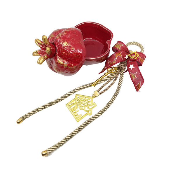 Πρωτοχρονιάτικο γούρι και ανοιγόμενο ρόδι κόκκινο-χρυσό - δώρο, ρόδι, διακοσμητικά, στολισμός τραπεζιού