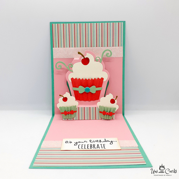 Τρισδιάστατη Ευχετήρια Κάρτα Γενεθλίων - Cupcakes - γενέθλια, κάρτα ευχών - 2