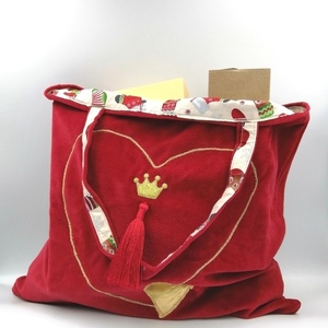 Τσάντα πάνινη βελουτέ κόκκινη διαστάσεις 40χ45cm. - ύφασμα, ώμου, χριστουγεννιάτικα δώρα - 2