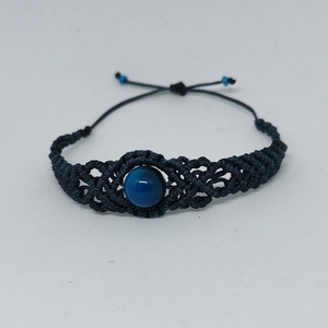 Βραχιόλι μακραμέ με ημιπολύτιμη λίθο μπλε / macrame bracelet - ημιπολύτιμες πέτρες, μακραμέ, boho, χεριού, αυξομειούμενα - 3