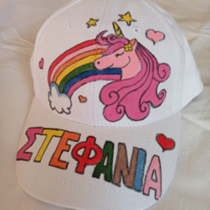 παιδικό καπέλο jockey με όνομα και θέμα rainbow unicorne ( μονόκερος με ουράνιο τόξο ) - καπέλα - 4