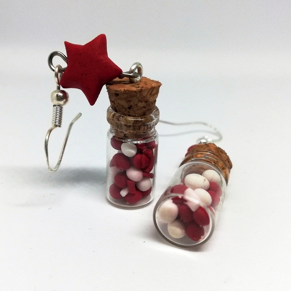 Σκουλαρίκια Χριστουγεννιάτικα μπουκαλάκια μινιατούρες με "ζαχαρωτά" - κοσμήματα, χριστουγεννιάτικα δώρα - 2