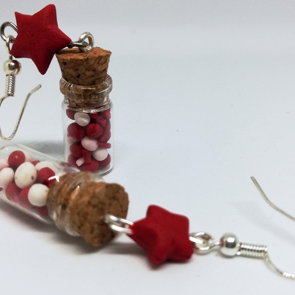 Σκουλαρίκια Χριστουγεννιάτικα μπουκαλάκια μινιατούρες με "ζαχαρωτά" - κοσμήματα, χριστουγεννιάτικα δώρα - 3