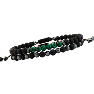 Ανδρικά βραχιόλια Malachite-lava-hematite set 2 - ημιπολύτιμες πέτρες, βραχιόλια, δώρα για άντρες - 3