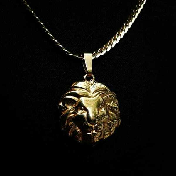 Ατσάλινη αλυσίδα χρυσή με στοιχείο λιοντάρι. - γυναικεία, κοντά, ατσάλι, λιοντάρι - 2