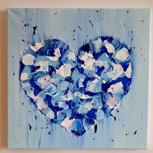 Χειροποίητος πίνακας ζωγραφικής - blue heart - πίνακες & κάδρα, πίνακες ζωγραφικής