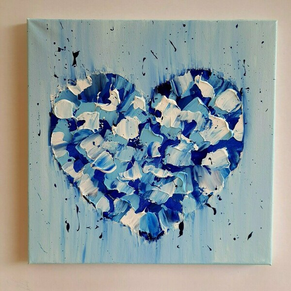 Χειροποίητος πίνακας ζωγραφικής - blue heart - πίνακες & κάδρα, πίνακες ζωγραφικής - 3