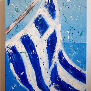 Χειροποιητος πίνακας ζωγραφικης με την ελληνική σημαία σε abstract διάθεση - πίνακες & κάδρα, πίνακες ζωγραφικής