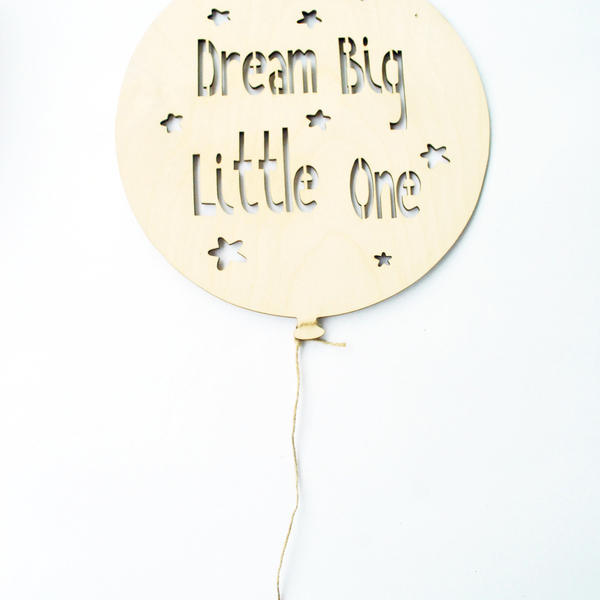Επιτοίχειο ξύλινο μπαλόνι "Dream big little one" 25 εκατοστά - πίνακες & κάδρα, παιδικά κάδρα - 2