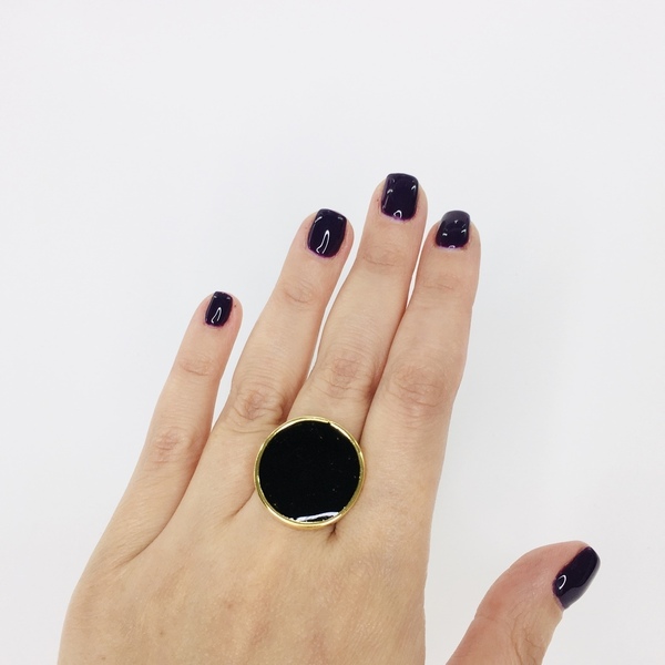Δαχτυλίδι από ορυχαλκο και υγρο γυαλι σε Μαύρη αποχρωση! - γυαλί, ορείχαλκος, επάργυρα, μεγάλα - 3