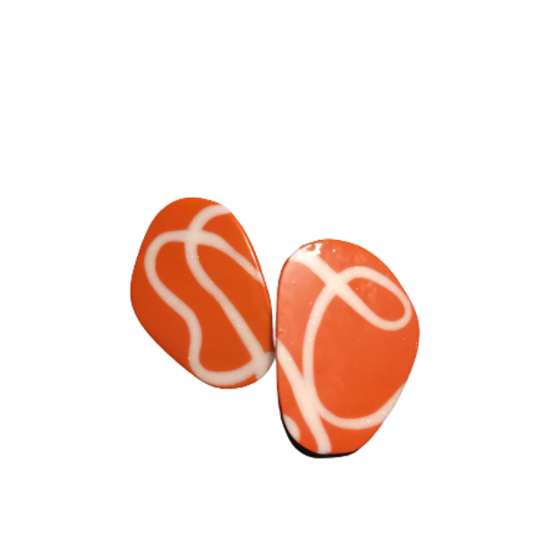 Καρφωτα πορτοκαλί σκουλαρίκια απο πολυμερικο πηλό - πηλός, καρφωτά, μεγάλα