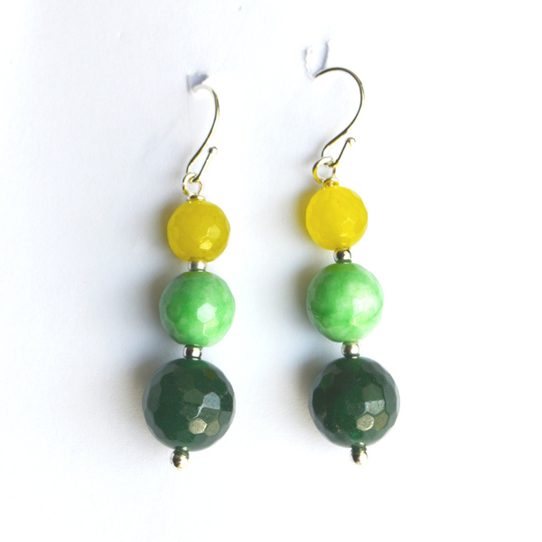 Τριπλά σκουλαρίκια πράσινα - statement, ασήμι, ημιπολύτιμες πέτρες, πέτρες, romantic, boho, ethnic, κρεμαστά