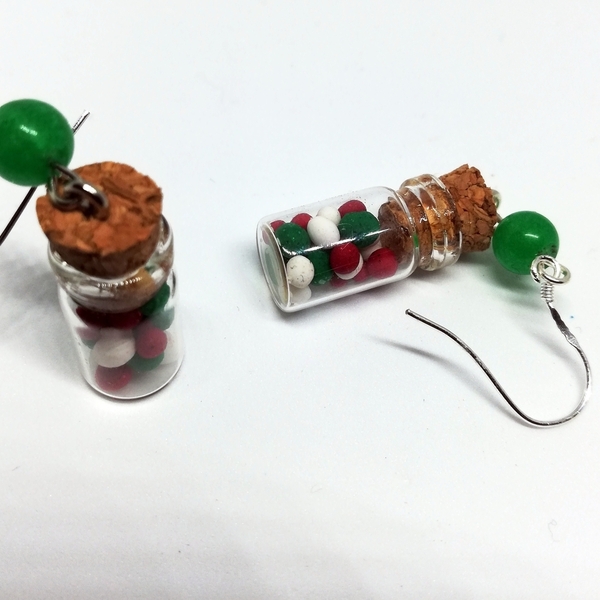 Σκουλαρίκια Χριστουγεννιάτικα μπουκαλάκια μινιατούρες με ζαχαρωτά - χειροποίητα, χριστουγεννιάτικα δώρα, για παιδιά - 2