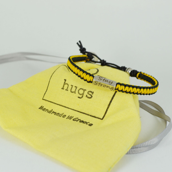 hugs yellow βραχιόλι μακραμέ με χάραξη stay strong - δέρμα, μακραμέ, unisex, χάραξη, χεριού - 4