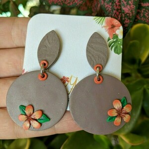 Polymer Clay Dangle Earrings - πηλός, λουλούδι, ατσάλι, κρεμαστά - 2