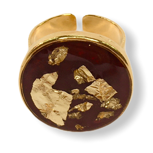 Δαχτυλίδι από υγρο γυαλι και φύλλα χρυσού! - γυαλί, επιχρυσωμένα, ορείχαλκος, μεγάλα, αυξομειούμενα