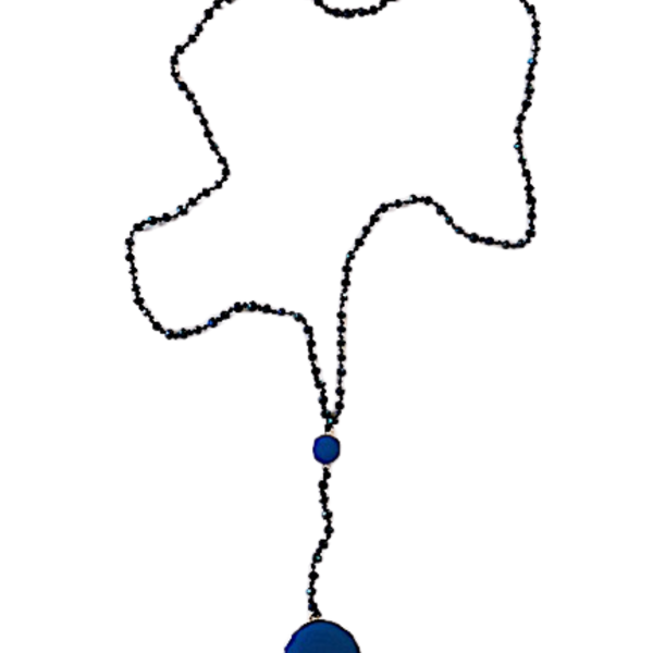 Χειροποίητο κολιέ με μπλε μοτίφ - ημιπολύτιμες πέτρες, μακριά, ροζάριο - 2