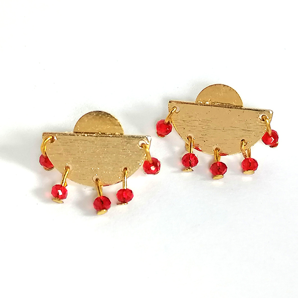 Σκουλαρίκια με κόκκινες χάντρες - ορείχαλκος, καρφωτά, faux bijoux