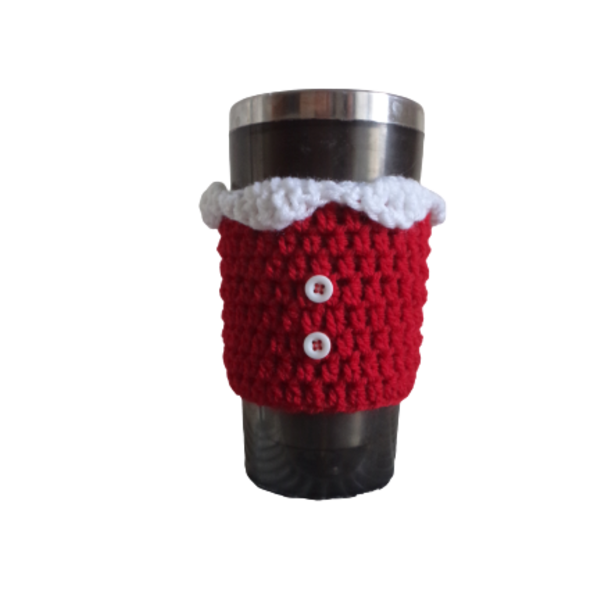 Χειροποίητο πλεκτό Christmas cozy cup σε κόκκινο και λευκο χρωμα. Ιδανικό να κραταει ζεστό το ρόφημα σας.