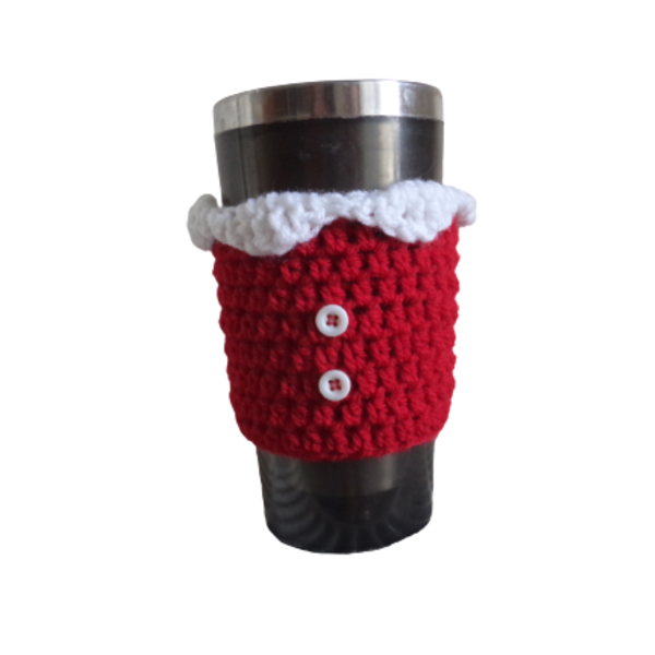 Χειροποίητο πλεκτό Christmas cozy cup σε κόκκινο και λευκο χρωμα. Ιδανικό να κραταει ζεστό το ρόφημα σας. - 2