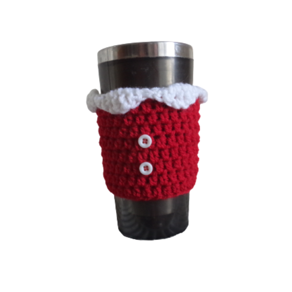 Χειροποίητο πλεκτό Christmas cozy cup σε κόκκινο και λευκο χρωμα. Ιδανικό να κραταει ζεστό το ρόφημα σας. - 3