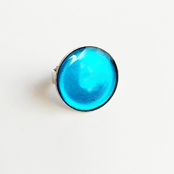 Δαχτυλίδι στρογγυλό με μπλε υγρό γυαλί - γυαλί, minimal, μικρά, αυξομειούμενα, φθηνά