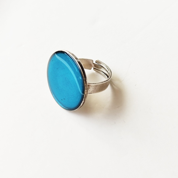 Δαχτυλίδι στρογγυλό με μπλε υγρό γυαλί - γυαλί, minimal, μικρά, αυξομειούμενα, φθηνά - 4
