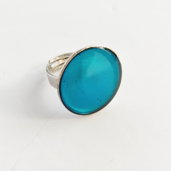 Δαχτυλίδι στρογγυλό με μπλε υγρό γυαλί - γυαλί, minimal, μικρά, αυξομειούμενα, φθηνά - 5