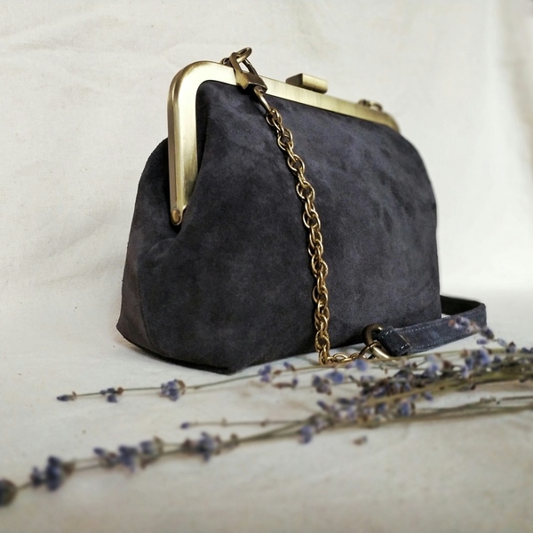 Δερμάτινη τσάντα σε γκρι χρώμα - δέρμα, clutch, ώμου, all day, μικρές - 3