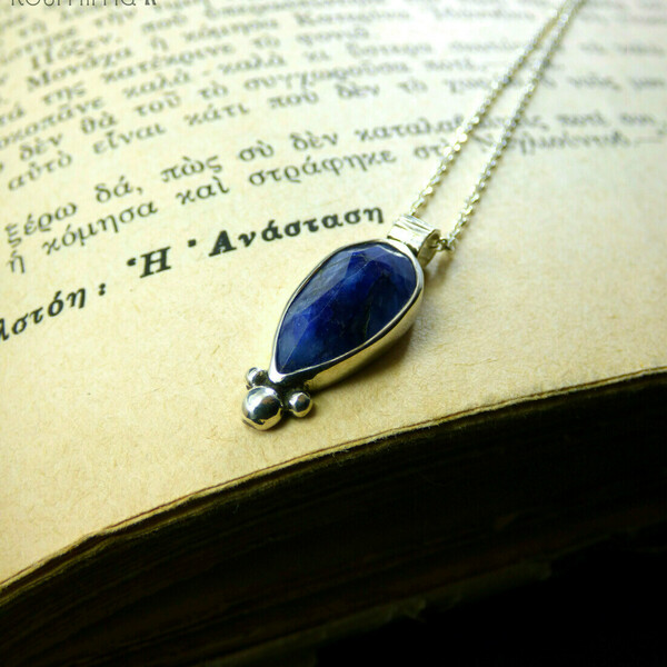 " Blue Sapphire " - Χειροποίητο μενταγιόν από ασήμι 925 και ημιπολύτιμο λίθο Ζαφείρι! - ασήμι, ημιπολύτιμες πέτρες, κοντά - 5
