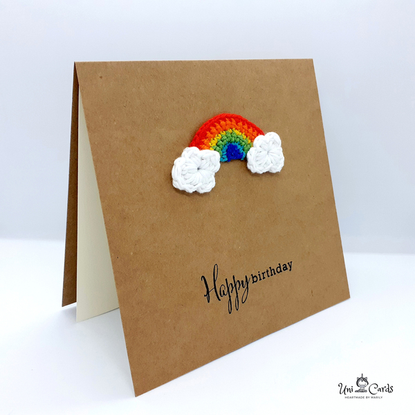 Κάρτα με πλεκτό ουράνιο τόξο - crochet, γενέθλια, δώρα γενεθλίων - 3