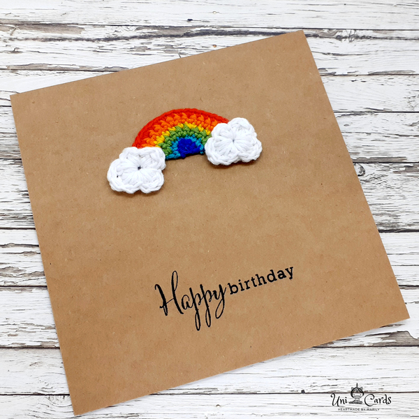 Κάρτα με πλεκτό ουράνιο τόξο - crochet, γενέθλια, δώρα γενεθλίων - 4