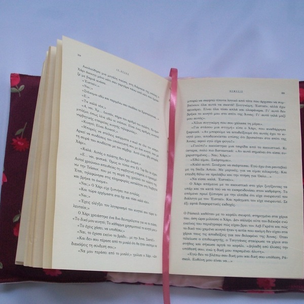 Υφασμάτινη Θήκη/Καλυμμα Βιβλίου σε Βυσσινί Φλοράλ - τετράδια & σημειωματάρια - 3