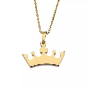 Κολιέ από ατσαλι - Crown steel necklace - charms, κορώνα, κοντά, ατσάλι