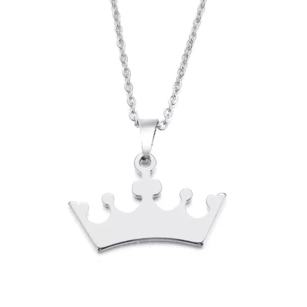 Κολιέ από ατσαλι - Crown steel necklace - charms, κορώνα, κοντά, ατσάλι - 2